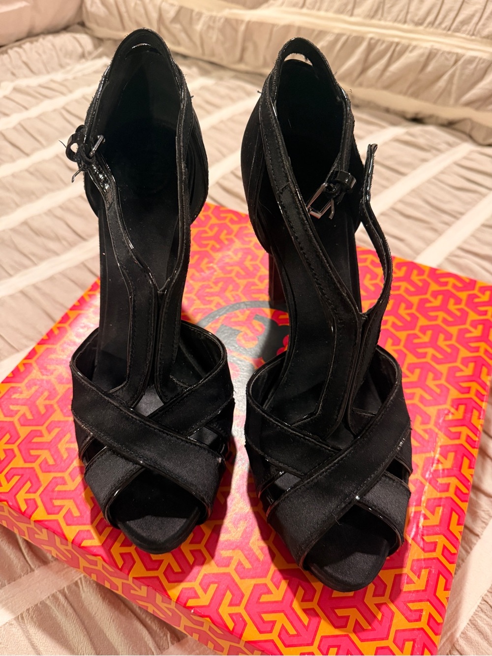 Tory Burch Dressy Black Strappy Crisscross High Heels